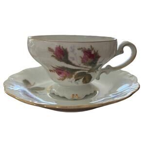 Vtg Lefton Occupied Japan China MOSS ROSE Floral Teacup & Saucer